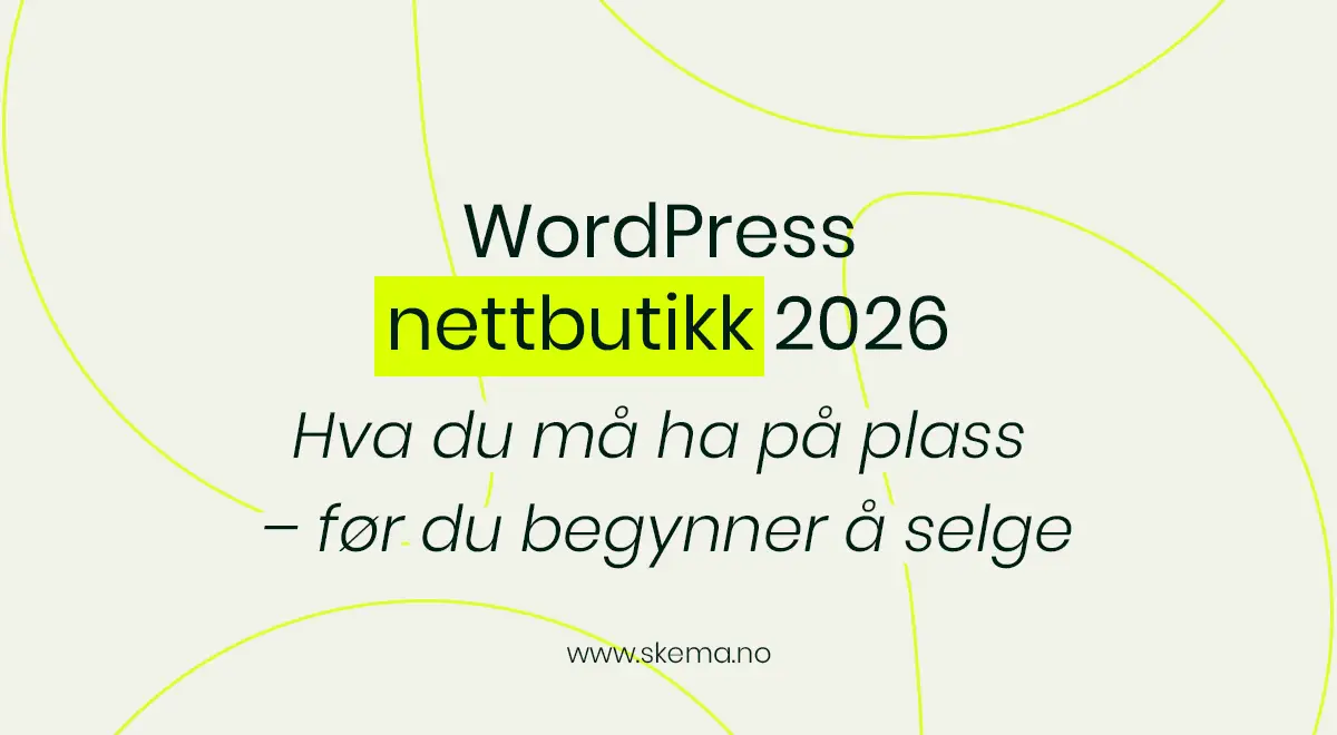 Illustrasjon som viser struktur og oppsett av WordPress nettbutikk med fokus på funksjonalitet, betaling og skalerbarhet
