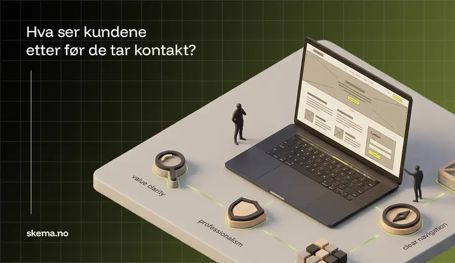 Illustration showing the key trust signals customers look for on a website before making contact