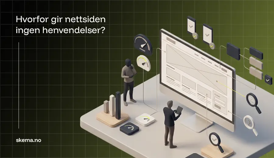 Illustration showing a website with traffic but no customer inquiries due to structural and conversion issues