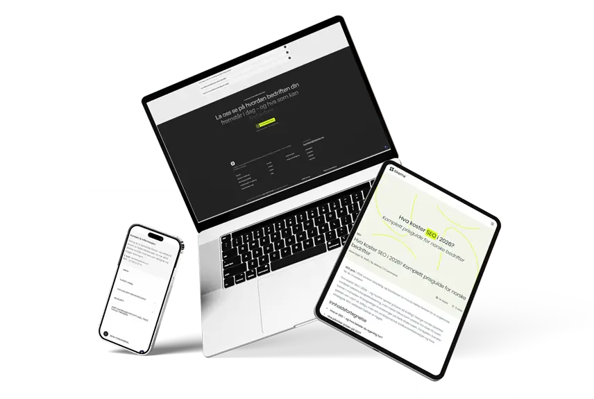 Profesjonell WordPress nettside vist på laptop, nettbrett og mobil