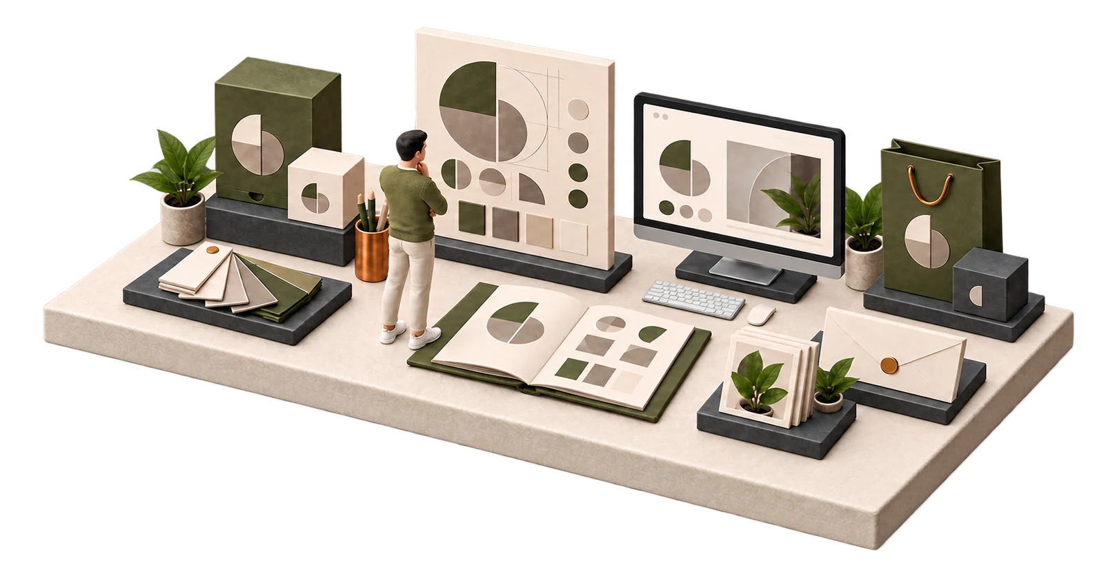 Illustrasjon av et helhetlig brandingsystem og visuell identitet