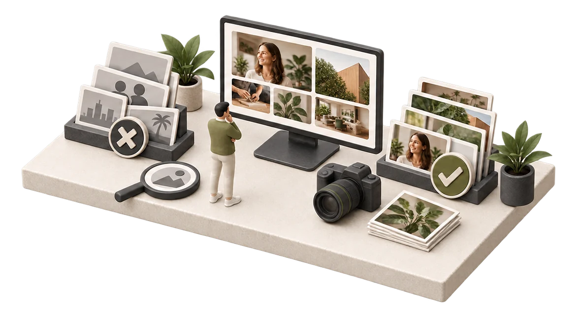 Illustrasjon av autentiske bilder og grafikk i profesjonelt webdesign